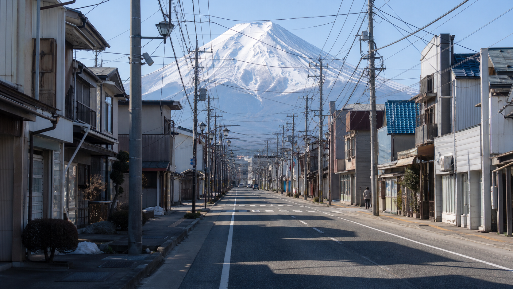 本町通りの正面にそびえる富士山
